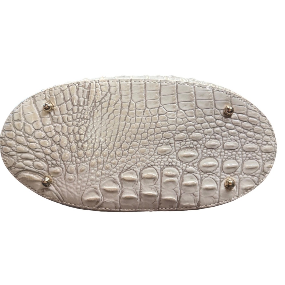 Brahmin Woven Straw Tote White Croc Embossed Leather Shoulder Bag - Picture 4 of 9